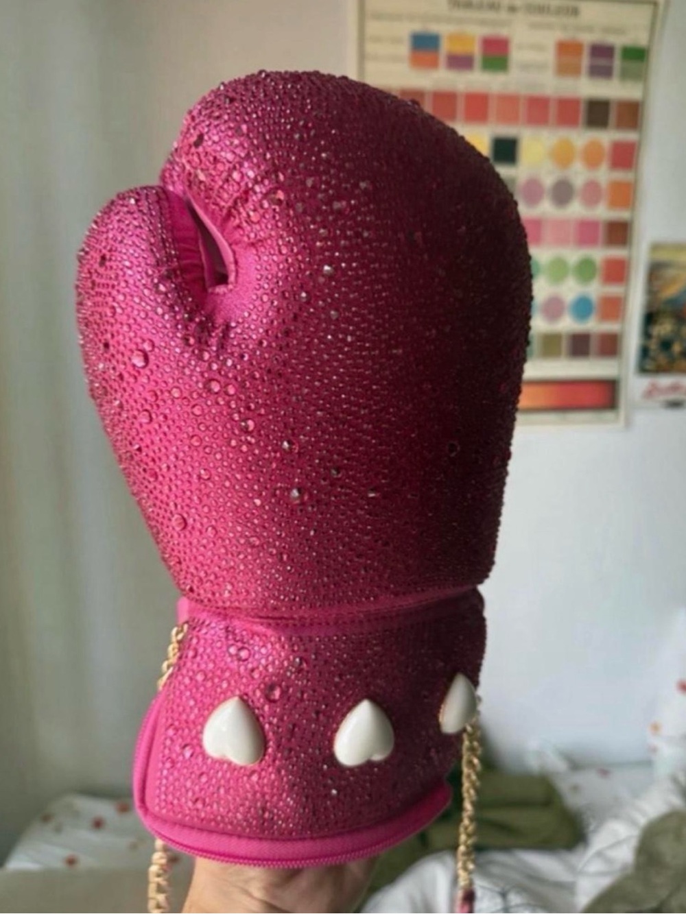 Betsey Johnson Hot Pink Rhinestone Boxing Glove Crossbody Bag
